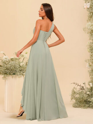 A-Line/Princess One-Shoulder Long Bridesmaid Dresses with Split Side