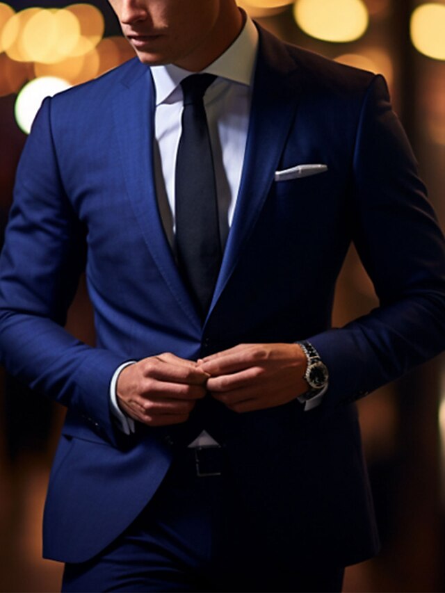 Men's Tailored Fit Single Breasted Two-buttons 2 Pieces Wedding Suits - Image 5