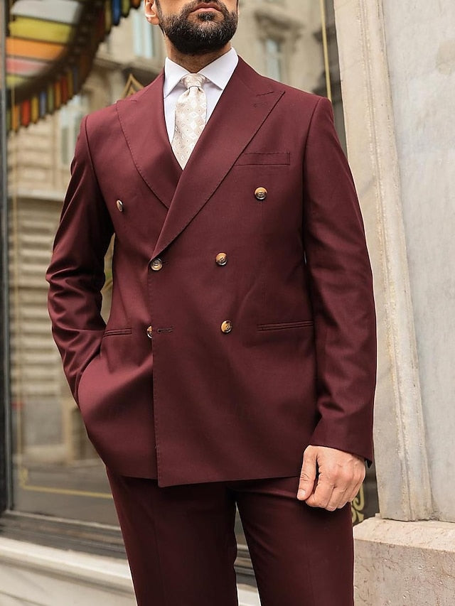Men's Tailored Fit Double Breasted Six-buttons 2 Pieces Wedding Suits - Image 7
