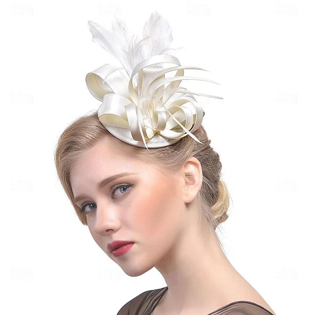 Fascinators Polyester Horse Race Cocktail Elegant Vintage With Feather Bows Headpiece - Image 2