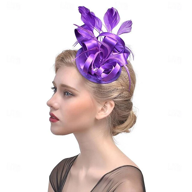 Fascinators Polyester Horse Race Cocktail Elegant Vintage With Feather Bows Headpiece - Image 6