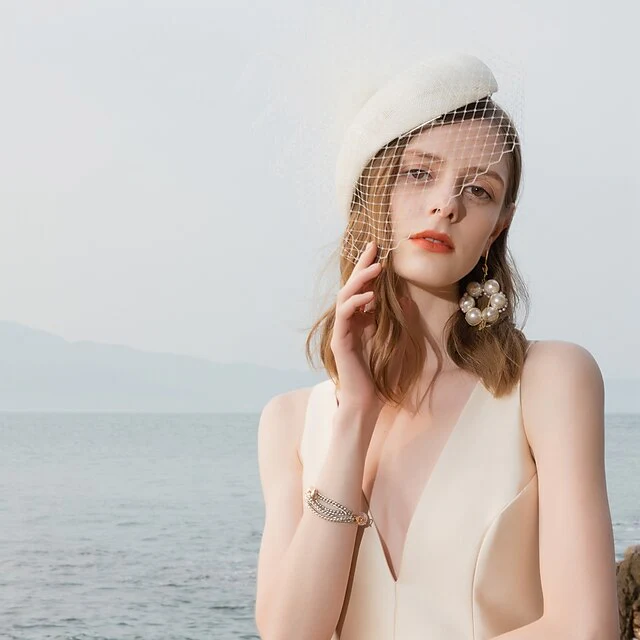 Fascinators Linen Wedding With Flowers Headpiece - 画像 (2)