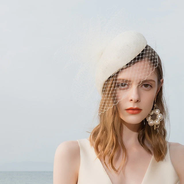 Fascinators Linen Wedding With Flowers Headpiece - 画像 (3)