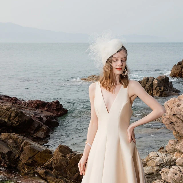 Fascinators Linen Wedding With Flowers Headpiece - 画像 (5)