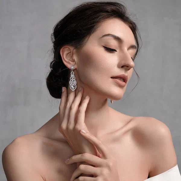 Romantic Rhinestone Dangle Earrings - Image 4