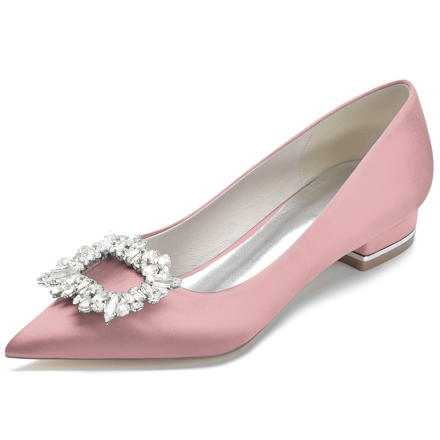 Women's Wedding Shoes Silk Satin Square Rhinestone Low Pointed Toe Bridal Shoes - Image 14