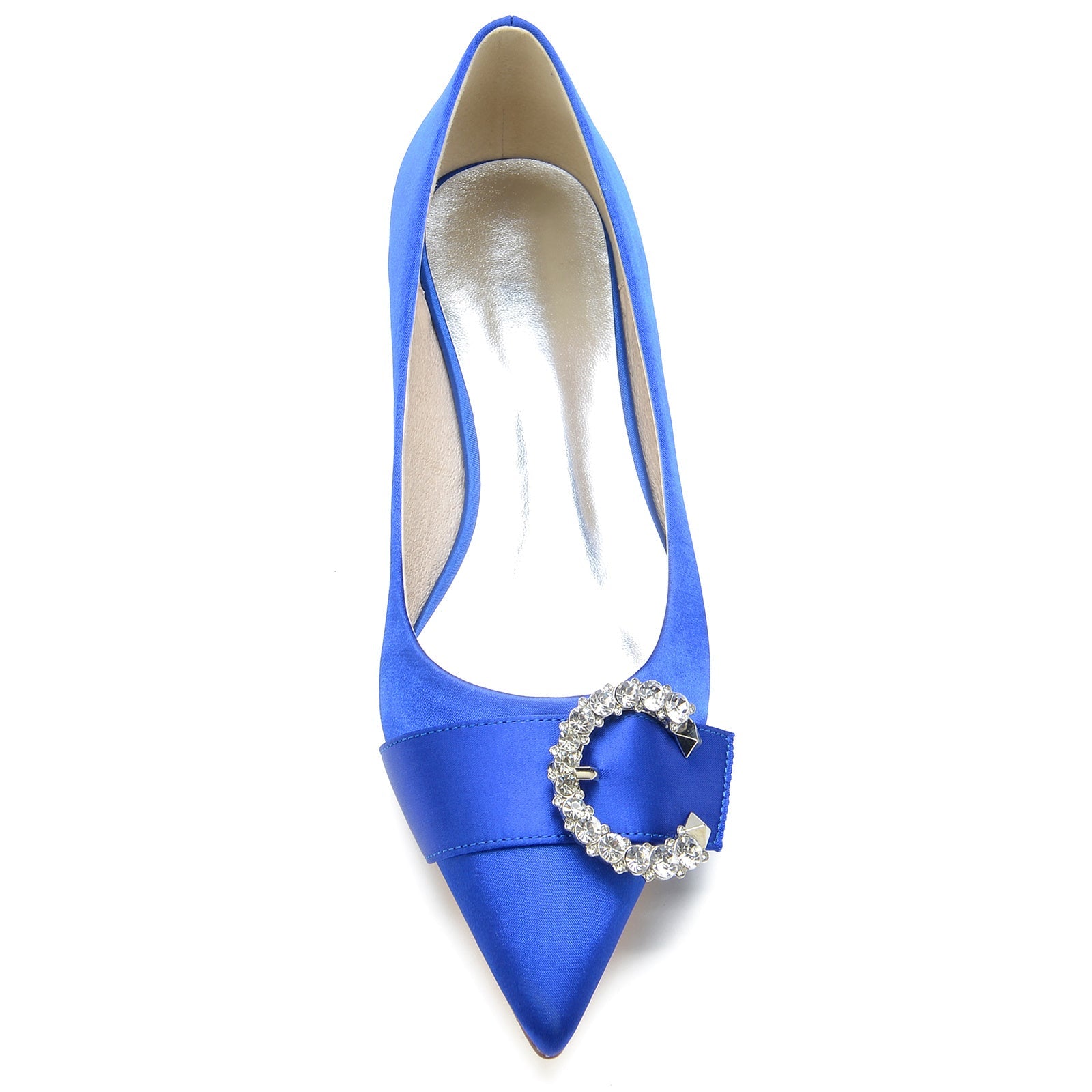 Women's Wedding Shoes Silk Satin Crystal Low Heel Pointed Toe Bridal Shoes - 이미지 4
