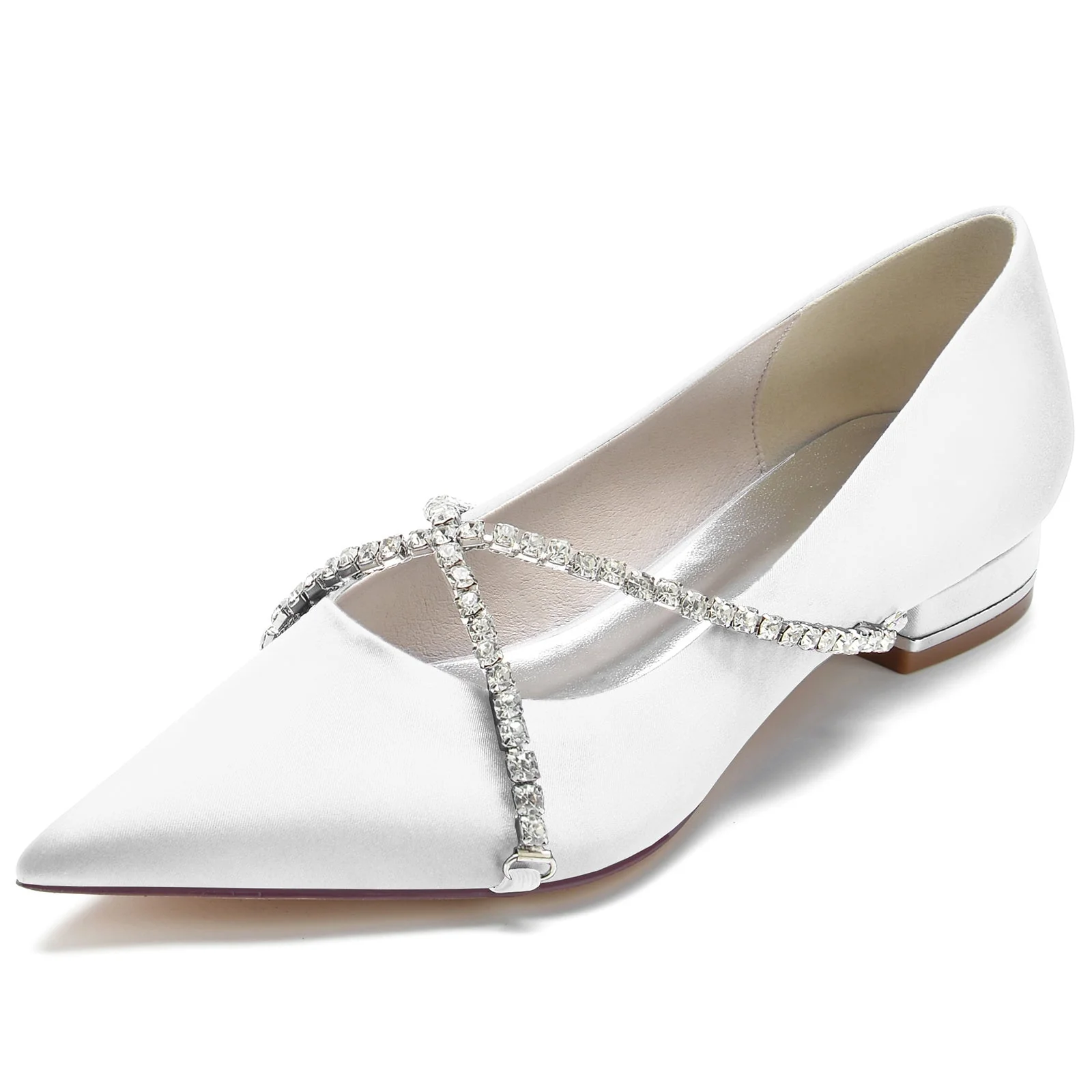 Women's Wedding Shoes Crossed Crystal Chain Low Pointed Toe Bridal Shoes - 이미지 7