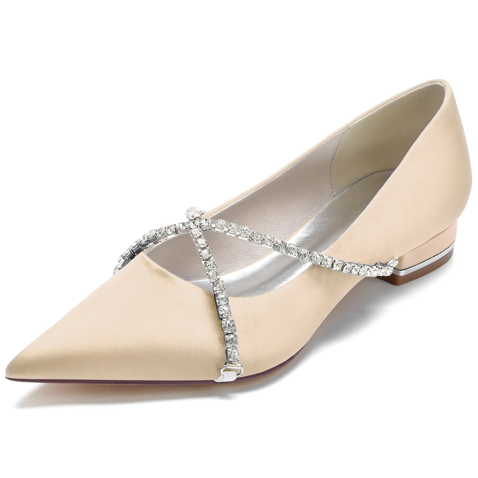 Women's Wedding Shoes Crossed Crystal Chain Low Pointed Toe Bridal Shoes - 이미지 12