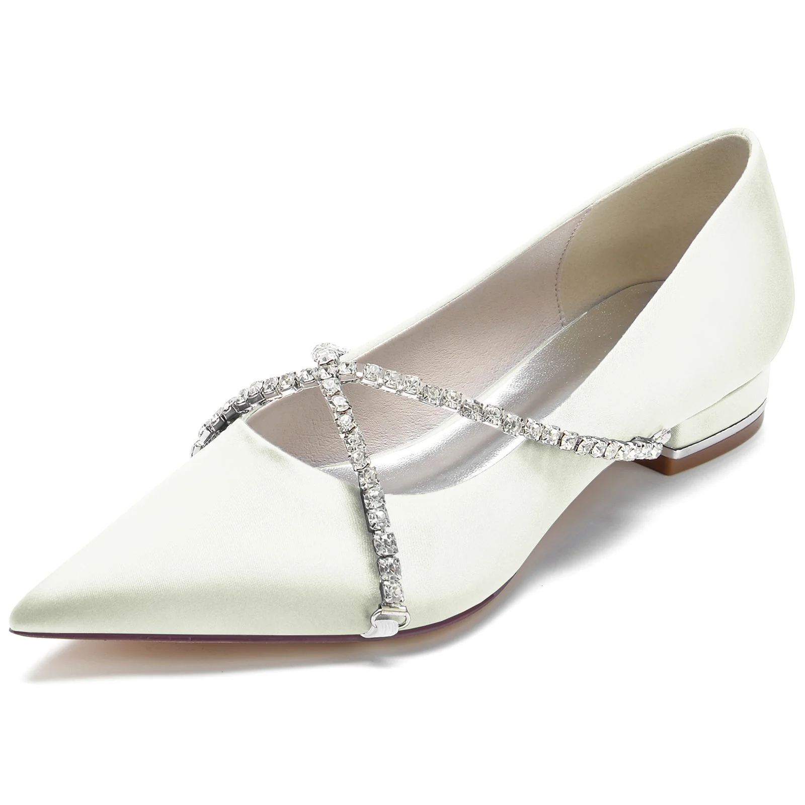 Women's Wedding Shoes Crossed Crystal Chain Low Pointed Toe Bridal Shoes - 이미지 13