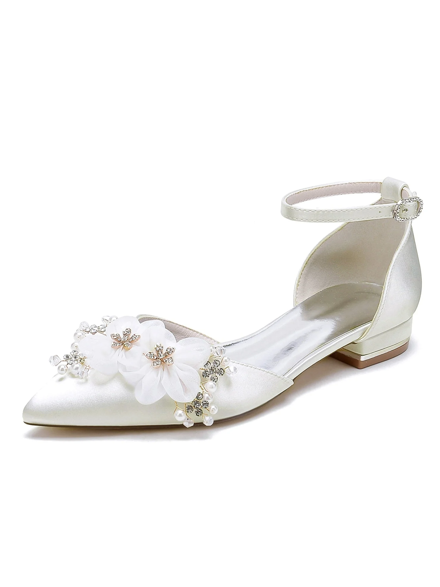 Women's Wedding Shoes Rhinestone Low Heel Pointed Toe Bridesmaid Shoes - 이미지 4