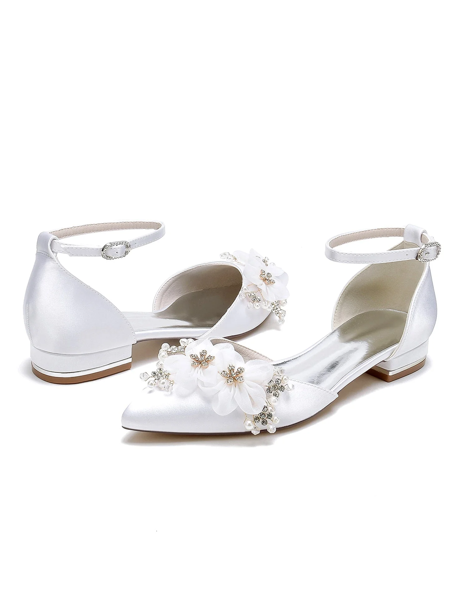 Women's Wedding Shoes Rhinestone Low Heel Pointed Toe Bridesmaid Shoes - 이미지 3