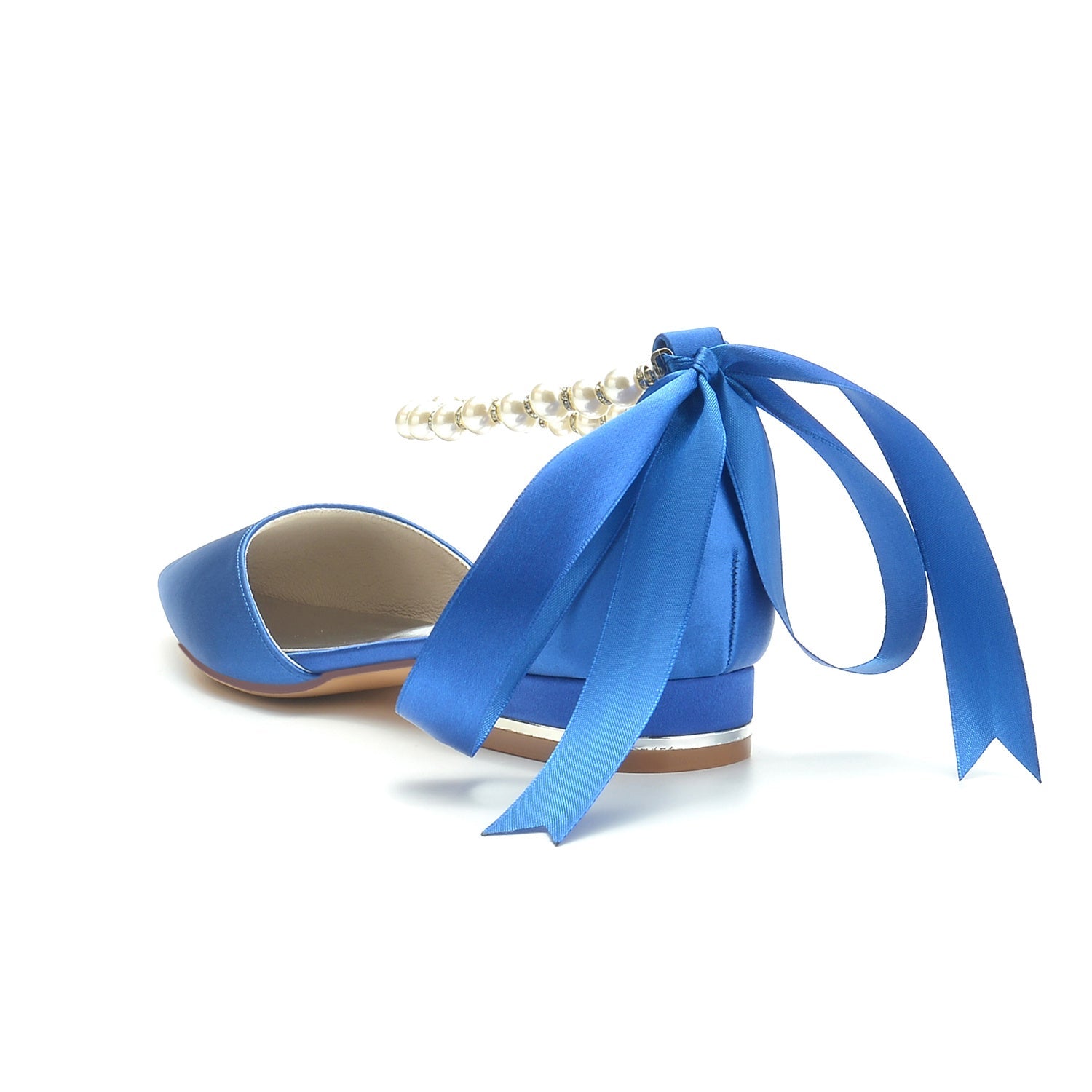 Women's Wedding Shoes Closed Toe Pearl Low Heel Silk Satin Bow Bridal Shoes - Image 4