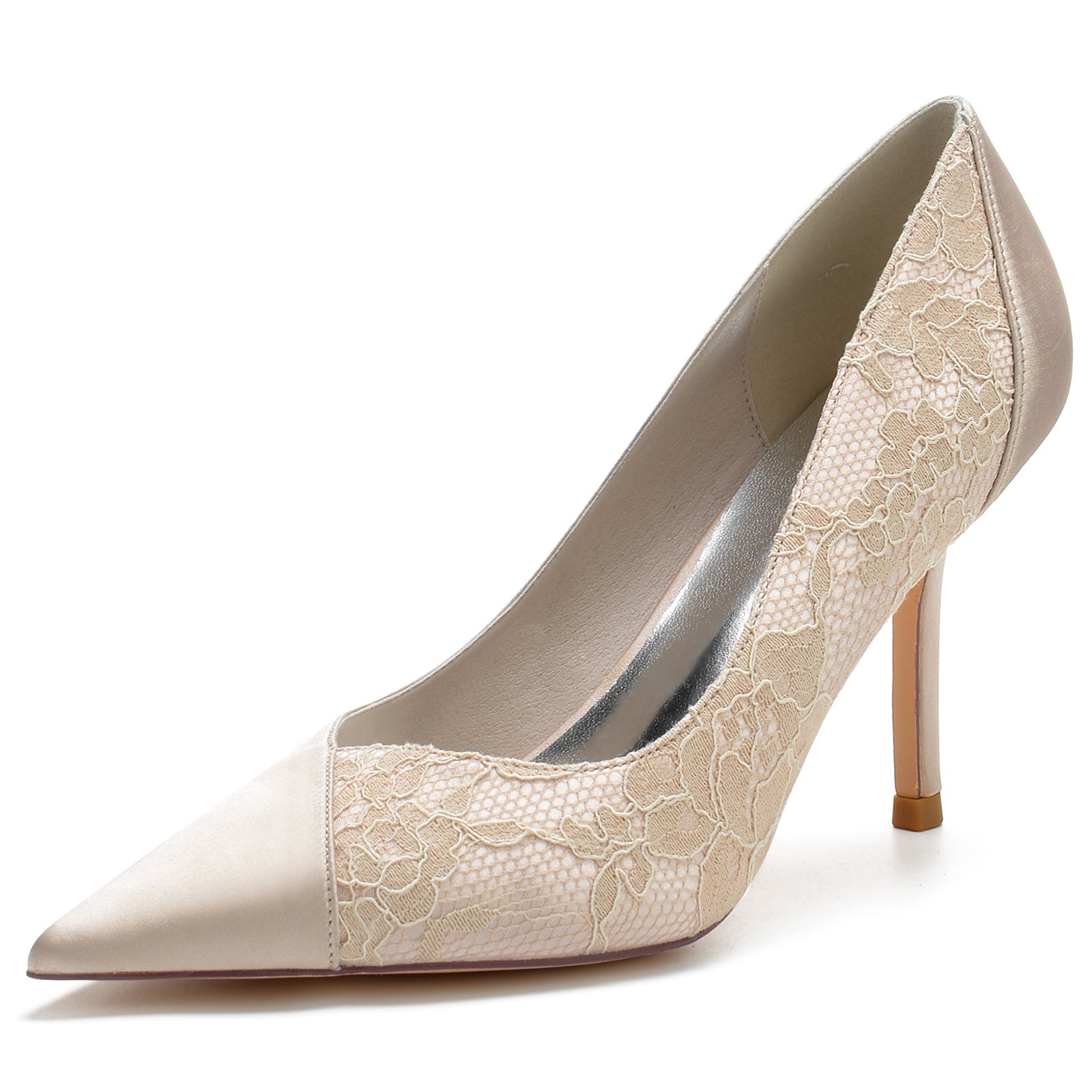 Women's Wedding Shoes Silk Satin Lace Stiletto Heel Pointed Toe Bridal Shoes - 이미지 8
