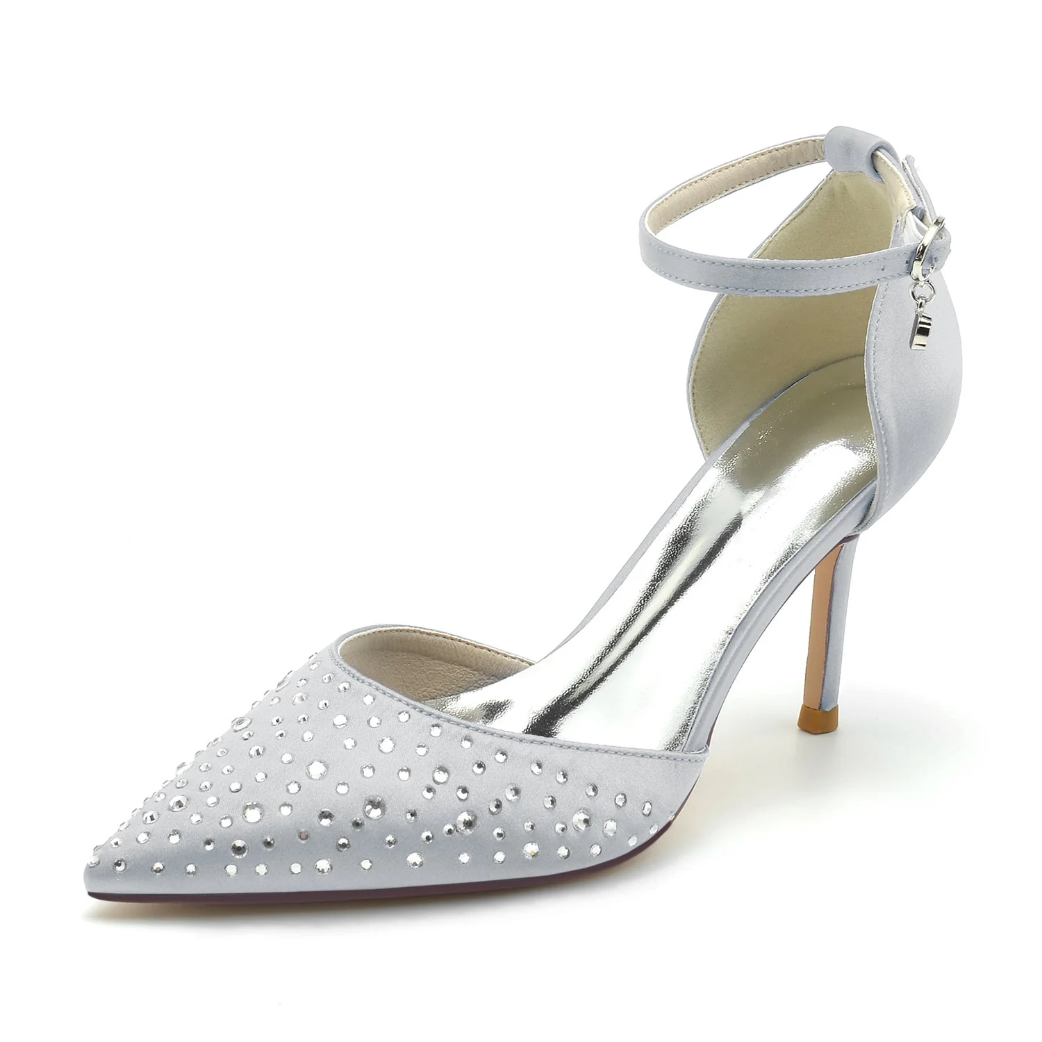 Women's Wedding Mini Crystal Stiletto Pointed Toe Buckle Bridal Shoes - Image 12