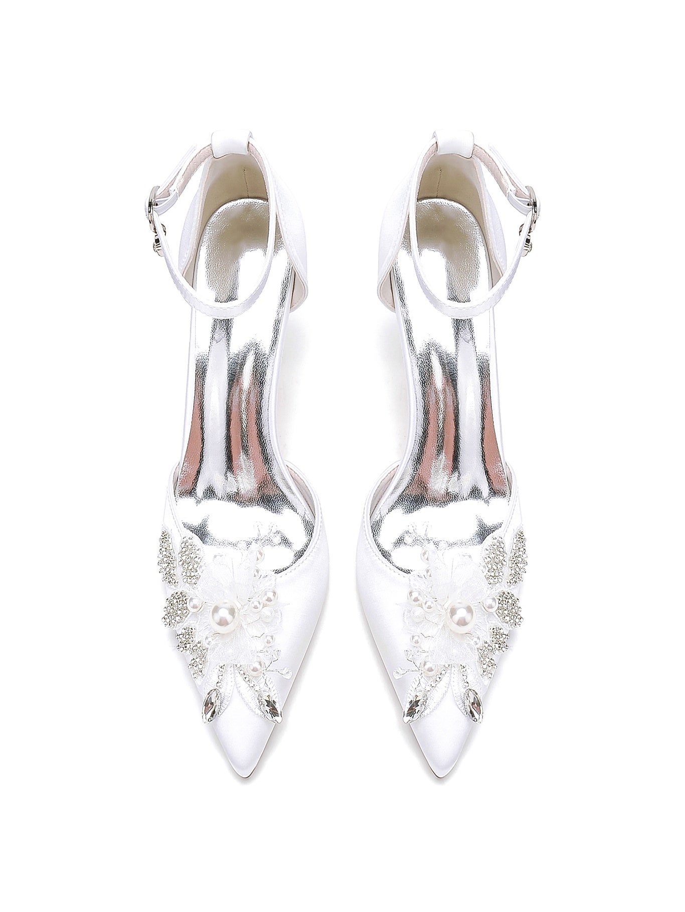 Women's Wedding Shoes Lace Stiletto Heel Pointed Toe Bridesmaid Shoes - Image 4