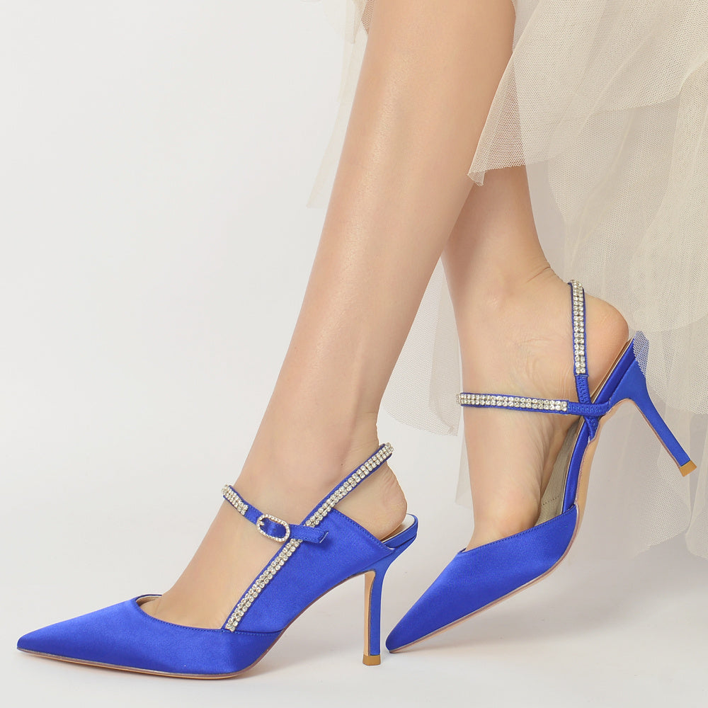 Women's Wedding Shoes Silk Satin Pointed Toe Stiletto Elegant Buckle Bridal Shoes - 이미지 6