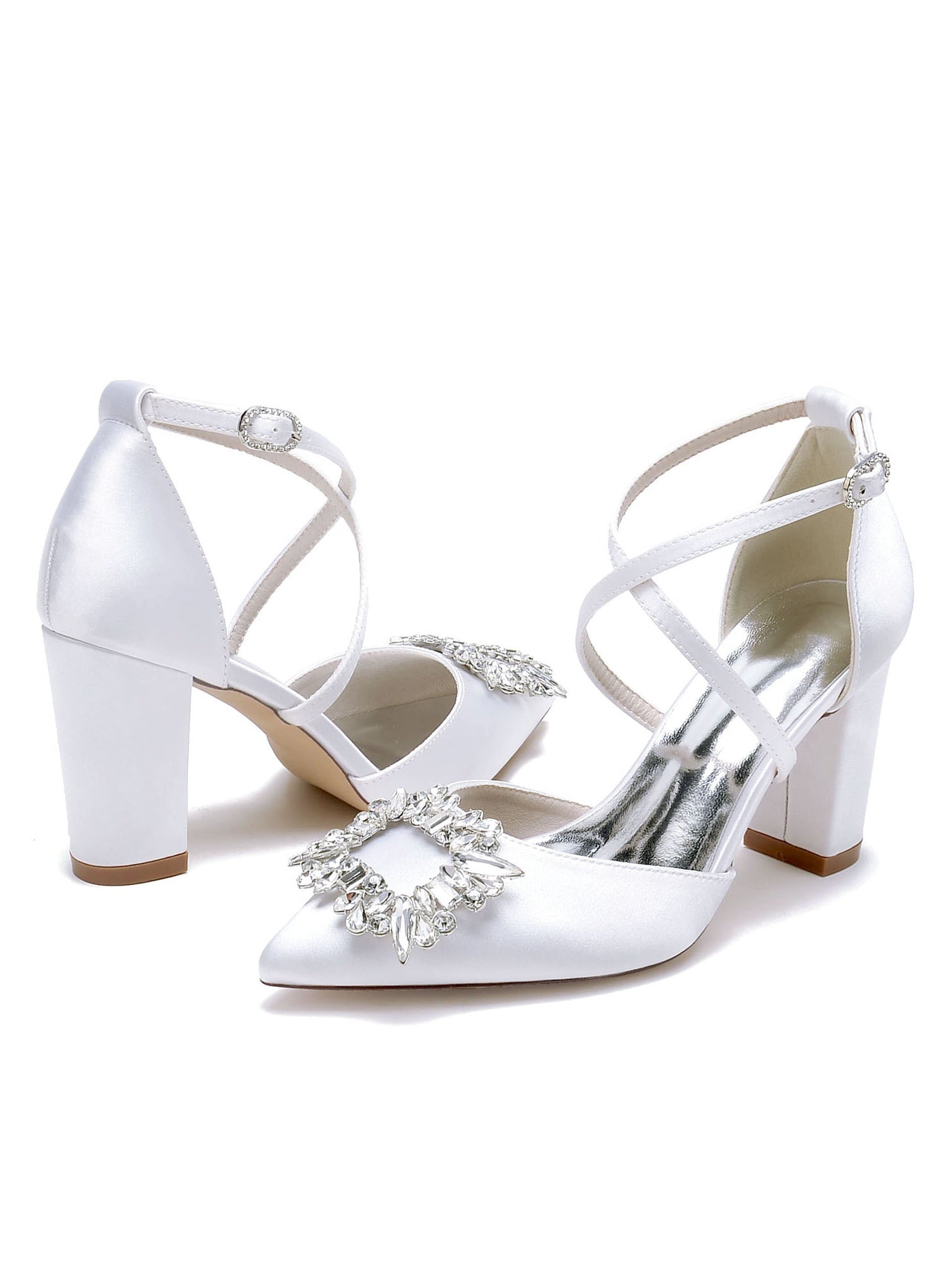 Women's Wedding Shoes Rhinestone High Heel Pointed Toe Bridal Shoes - Image 4