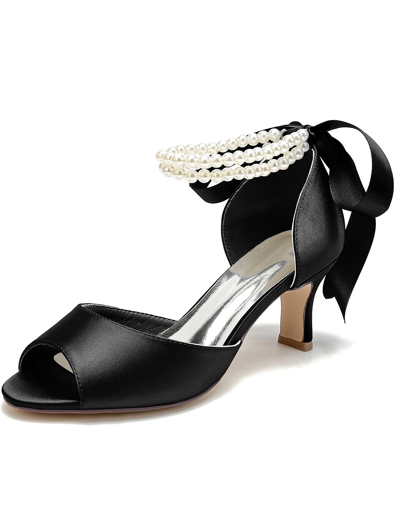 Women's Wedding Bowknot Stiletto Heel Open Toe Bridal Shoes - Image 8