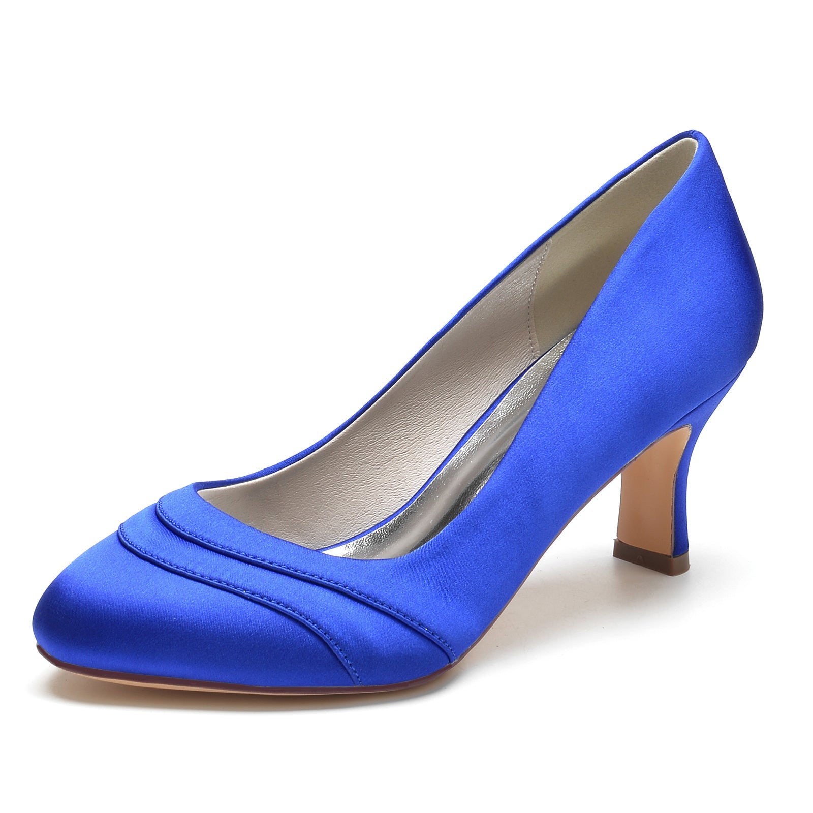 Women's Wedding Shoes Silk Satin Wave Mid Heel Round Toe Bridal Shoes - 画像 (6)