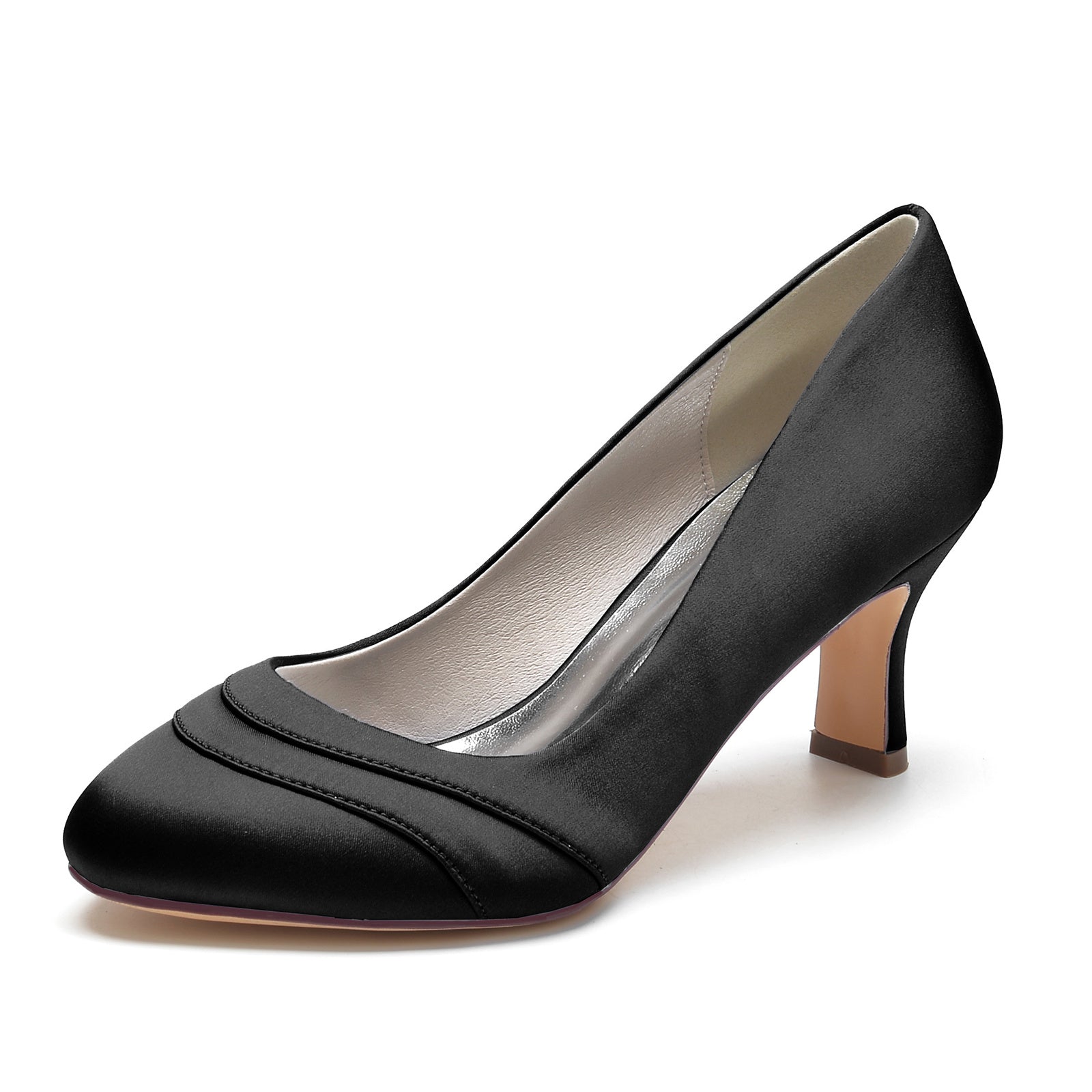 Women's Wedding Shoes Silk Satin Wave Mid Heel Round Toe Bridal Shoes - 画像 (7)