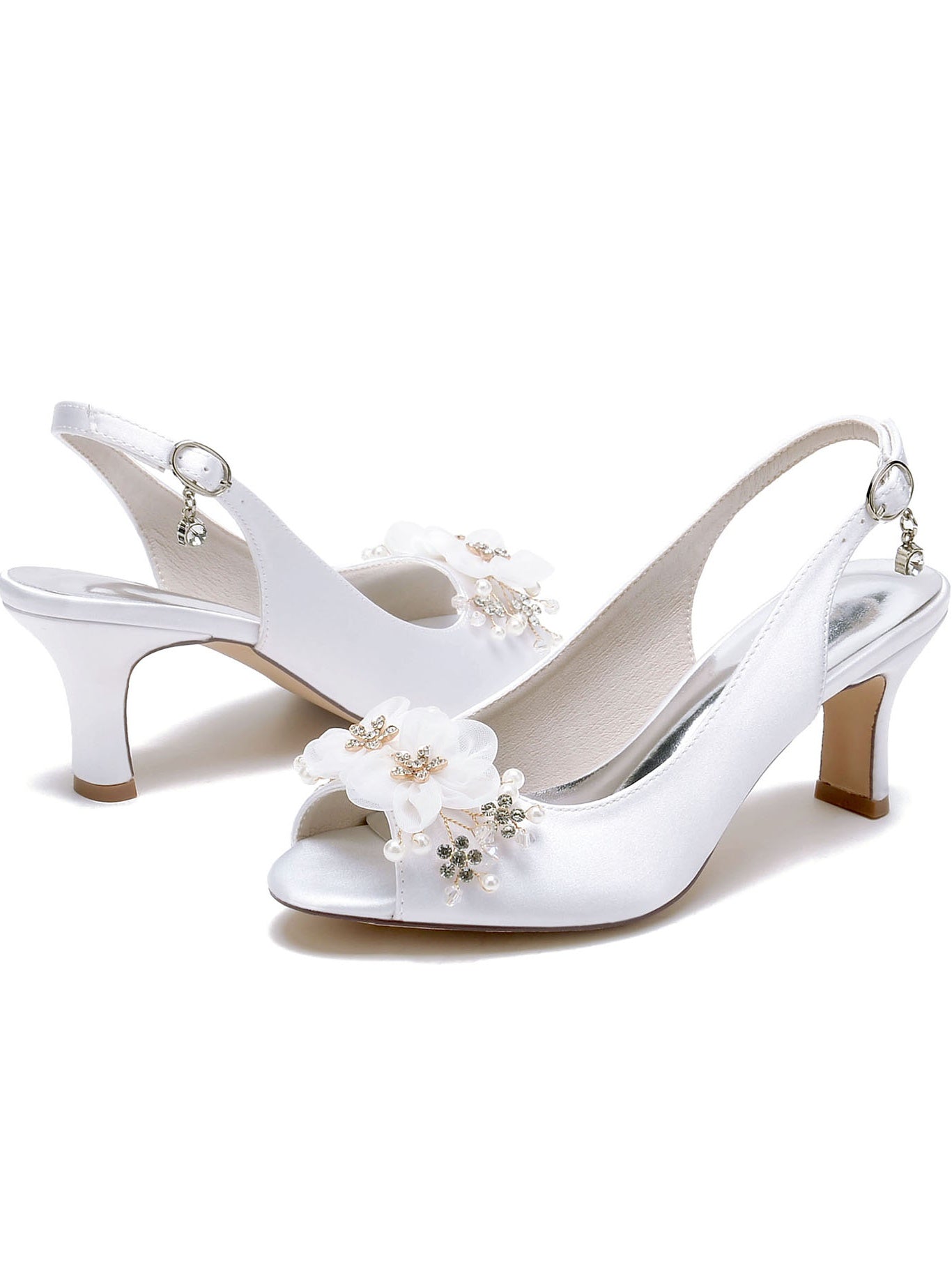 Women's Wedding Shoes Flower Mid Heel Open Toe Bridesmaid Shoes - 이미지 4