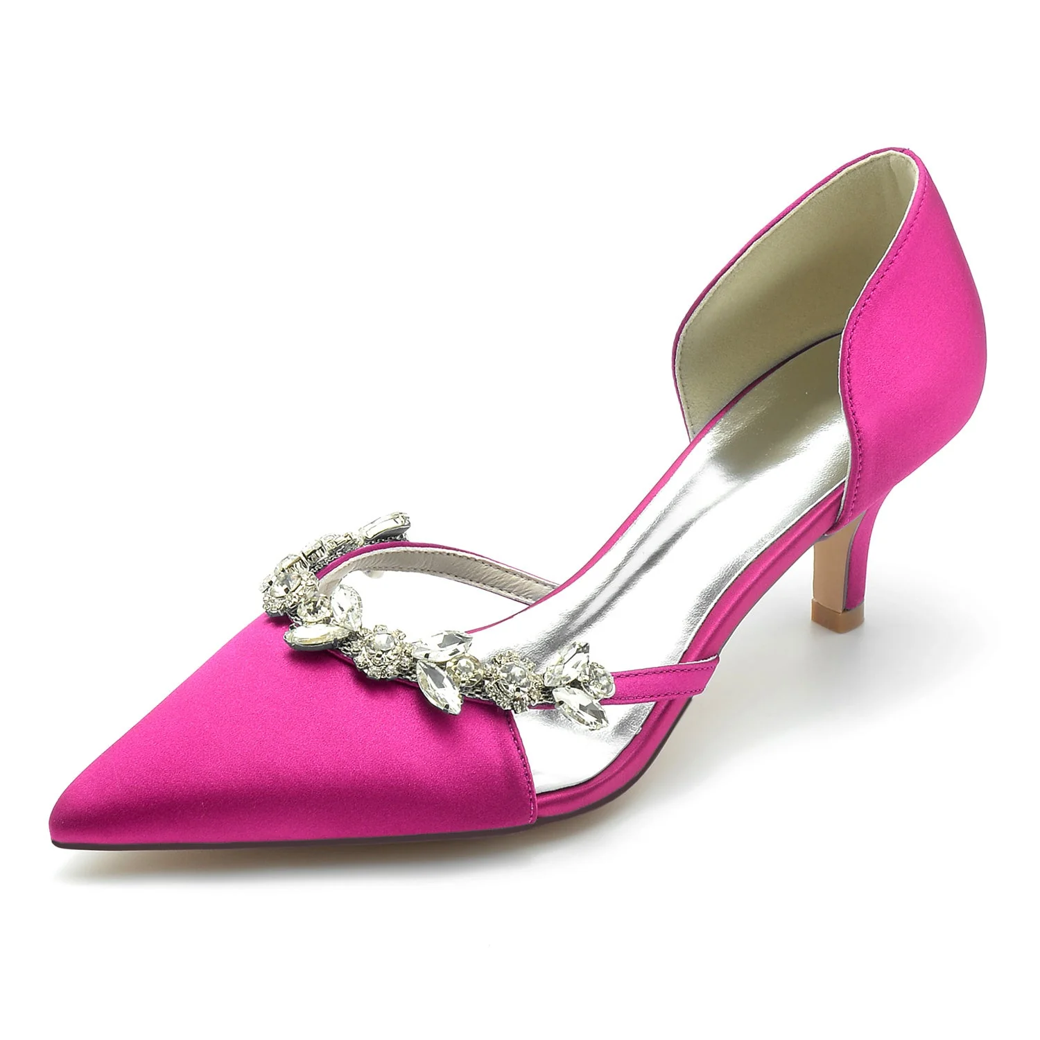 Women's Wedding Shoes Silk Satin Rhinestone Mid Heel Closed Toe Bridal Shoes - Image 5
