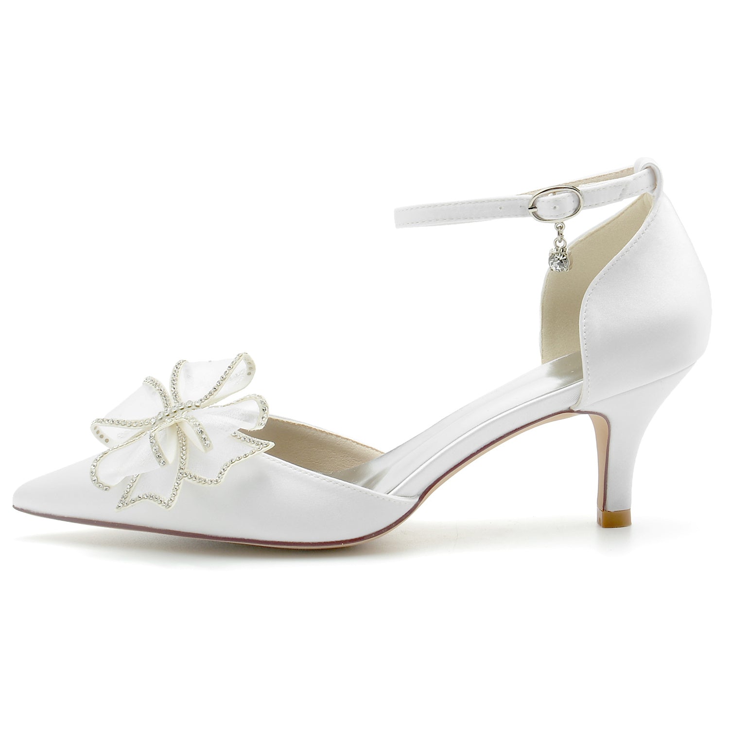 Women's Wedding Shoes Silk Satin Bow Mid Closed Toe Buckle Bridal Shoes - 이미지 5