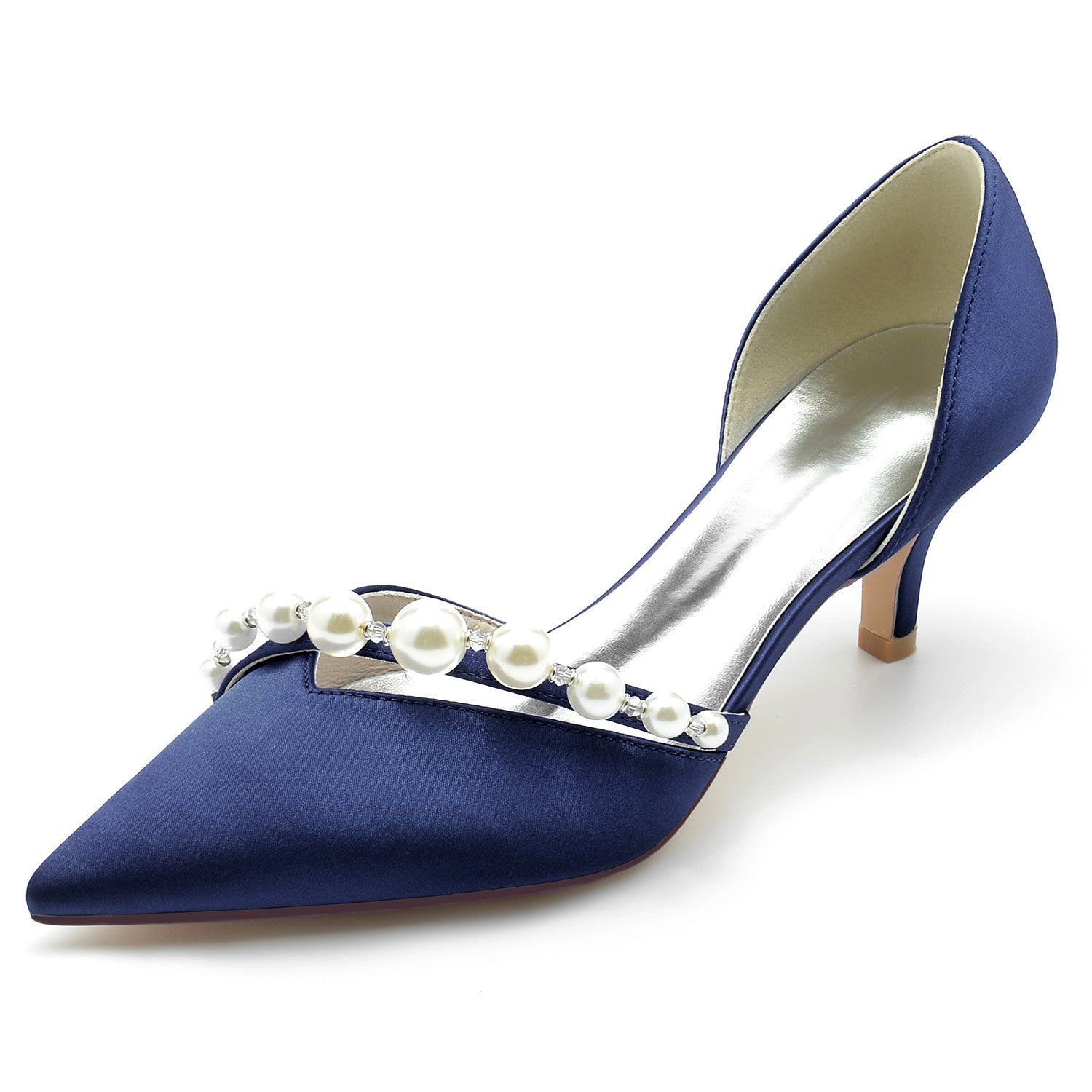 Women's Wedding Shoes White Pearl Mid Pointed Toe Minimalism Bridal Shoes - 画像 (12)