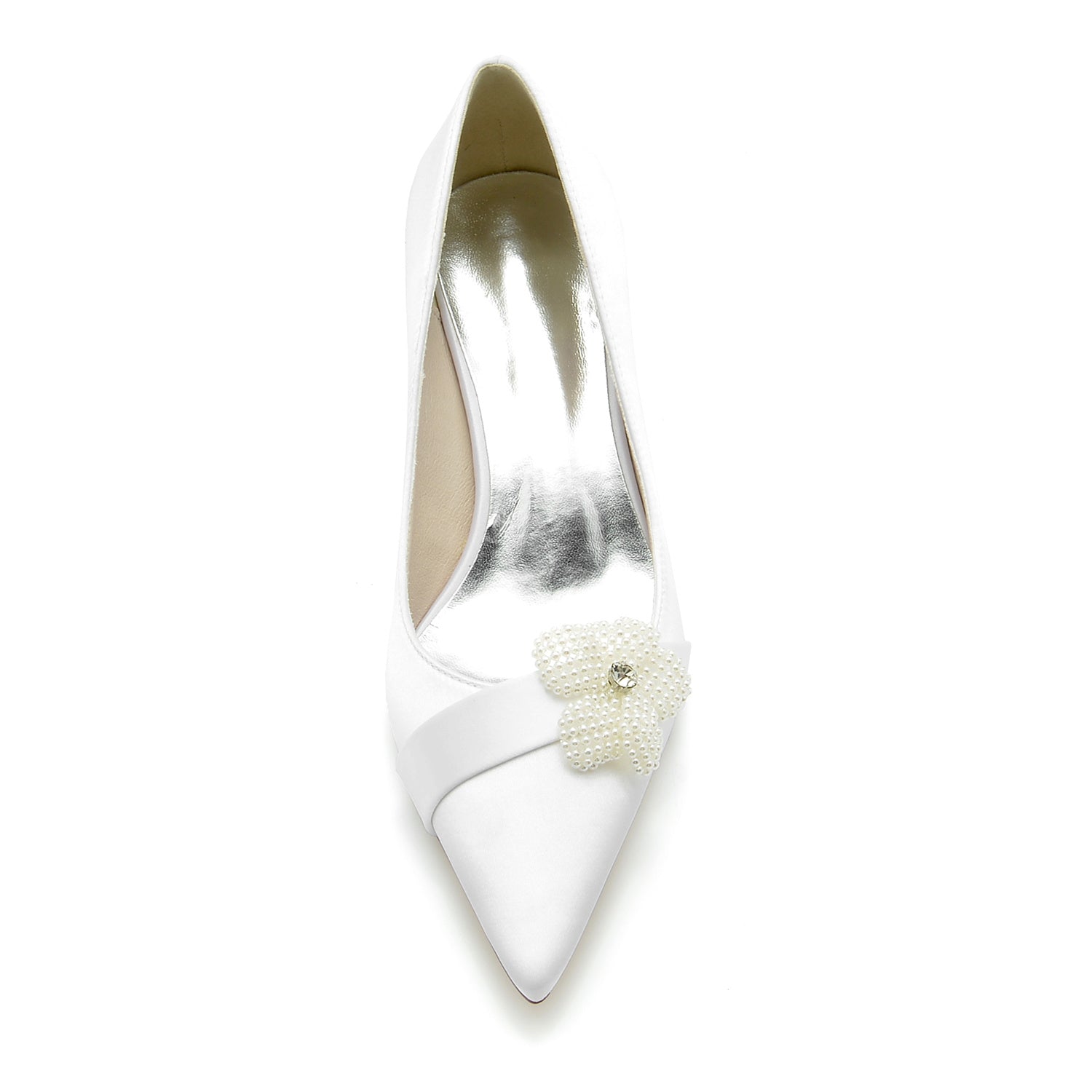 Women's Wedding Shoes White Pearl Flower Pointed Toe Mid Heel Bridal Shoes - 이미지 3
