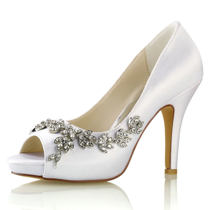Women's Wedding Shoes Rhinestone High Heel Peep Toe Minimalism Bridal Shoes - 이미지 4