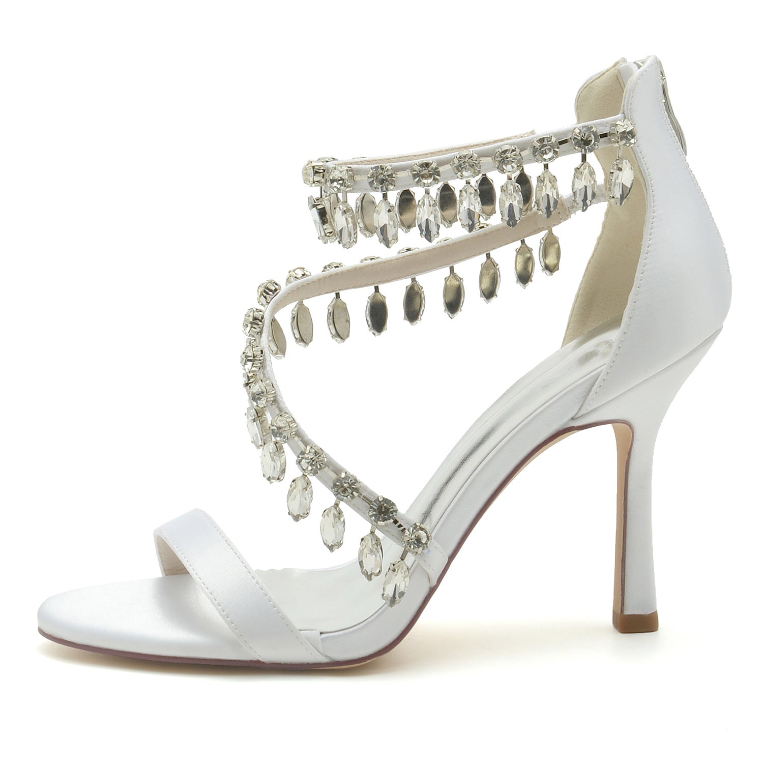 Women's Wedding Shoes Spiral Rhinestone High Heel Open Toe Buckle Bridal Shoes - 이미지 2