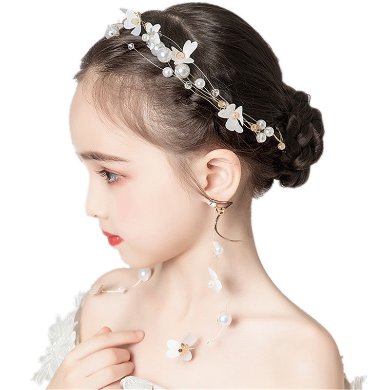 Children's Dress Accessories White Flower Headband with Pearl - 画像 (3)