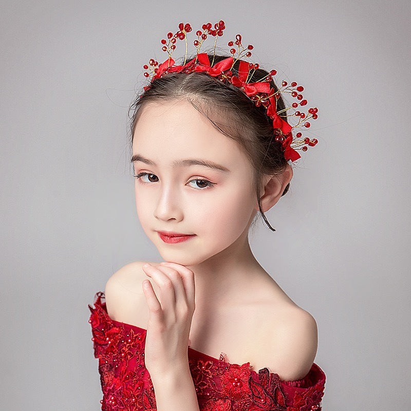 Elegant Red Bow Crystal Princess Headpiece Accessories - 이미지 2