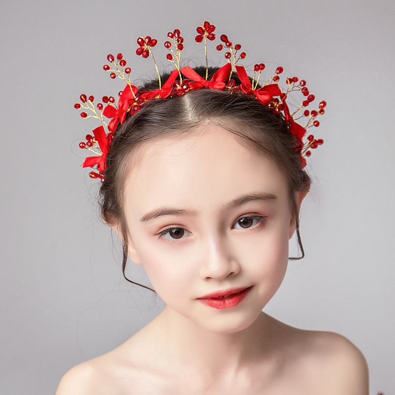 Elegant Red Bow Crystal Princess Headpiece Accessories - 이미지 3