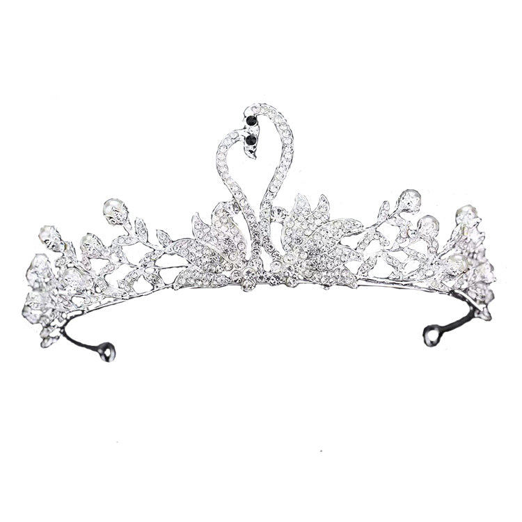 Pretty Elegant Silver Crystal Swan Princess Crown Headpiece Accessories - Image 5