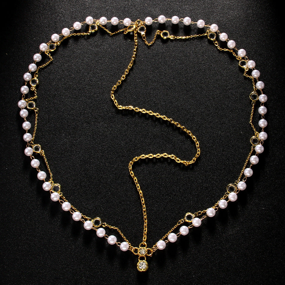 Pearl Double Layer Pendant Rhinestone Hairpiece Accessory - Image 3