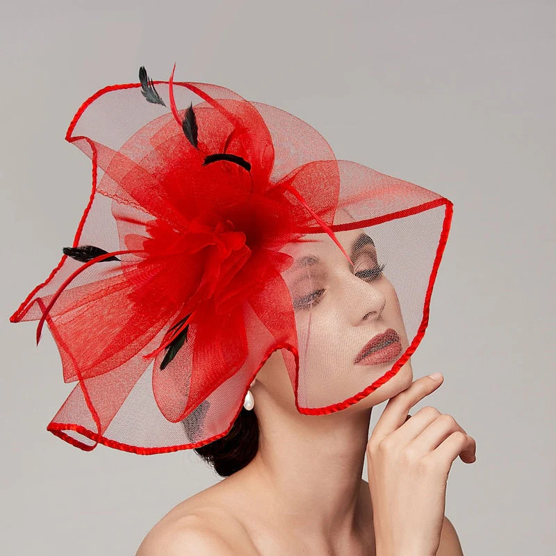Elegant Net Saucer Hat Fascinator Hats Headpiece Flower Bow & Feather - 画像 (17)