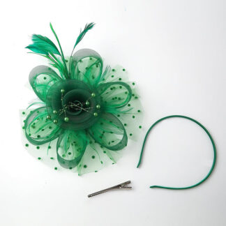 Retro Green Tea Party Cocktail Mesh Feather Flower Headband/Fascinator