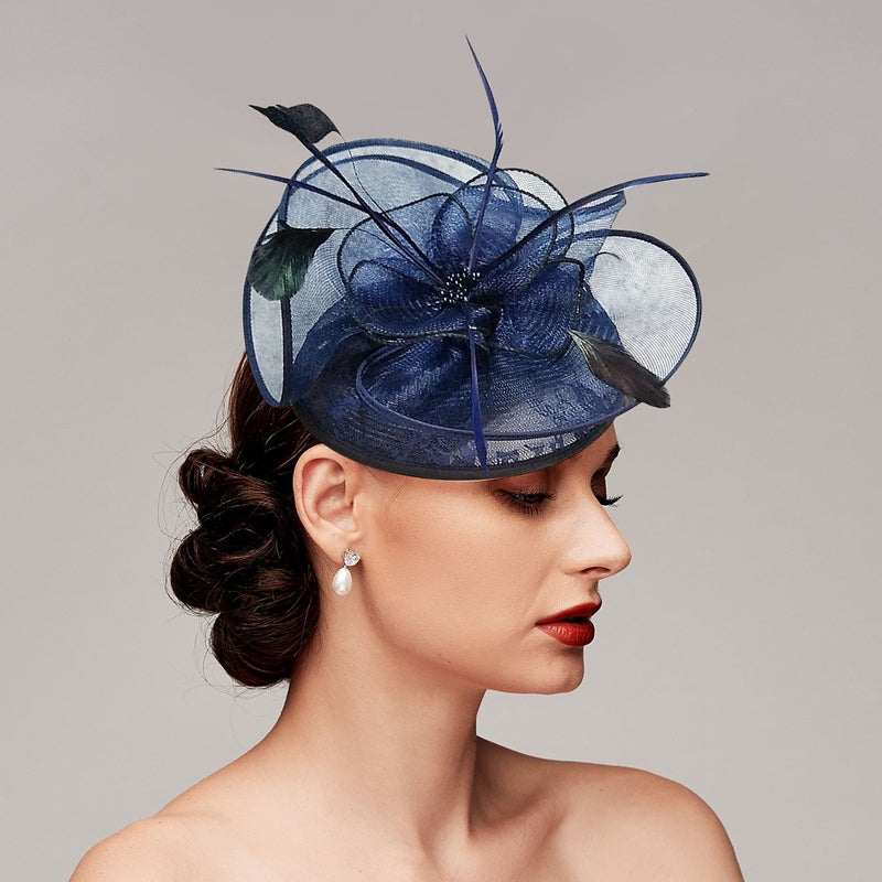 Women's Burgundy Net Wedding Party Ladies Day Feather Headpiece/Fascinator - 画像 (9)