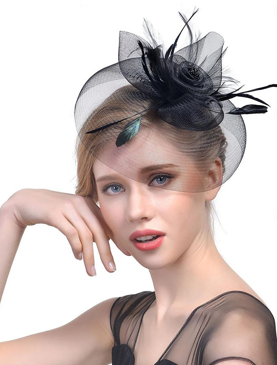 Women's Organza Fedora Hat Tea Party Horse Race Pure Color Headpiece/Veil Hat With Feather - Image 4