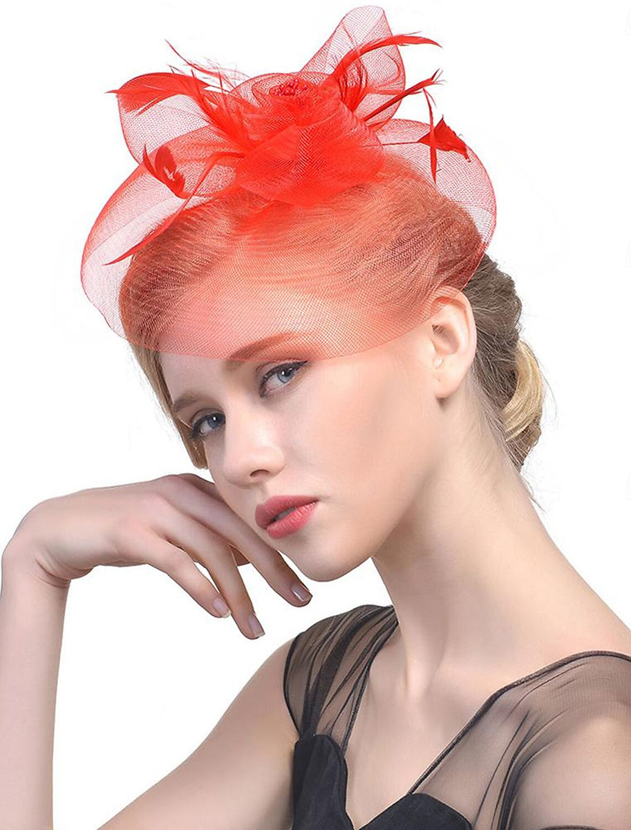 Women's Organza Fedora Hat Tea Party Horse Race Pure Color Headpiece/Veil Hat With Feather - Image 6