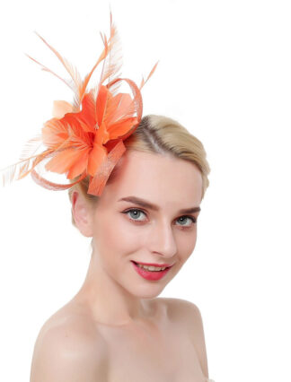 Luxury Organza Fedora Hat Horse Race Simple Feather Pure Color Headpiece/Veil Hat