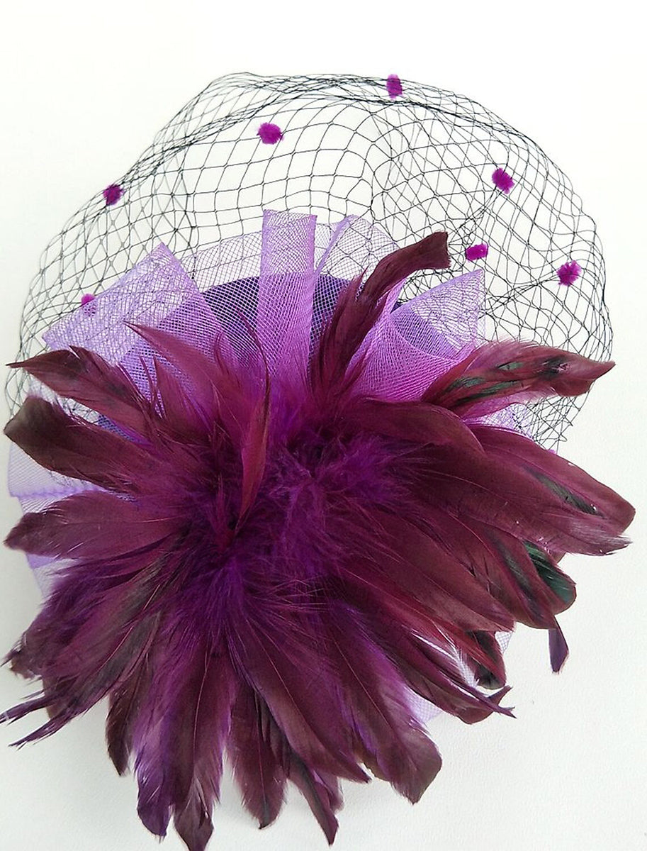 Black Feather Wedding Horse Race Ladies Day Net Headpiece/Headwear - Image 6