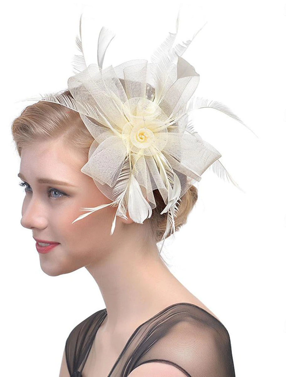 Women's Fedora Hat Veil Wedding Party Flower Feather Vintage Fascinator/Headband - 画像 (6)