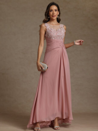 A-Line/Princess Crew Neck Sleeveless Chiffon Mother of the Bride Dresses with Applique