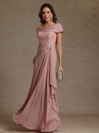 Sheath/Column Crew Nevk Short Sleeves Chiffon Mother of the Bride Dresses with Sash