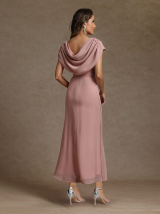 Sheath/Column Crew Nevk Short Sleeves Chiffon Mother of the Bride Dresses with Sash