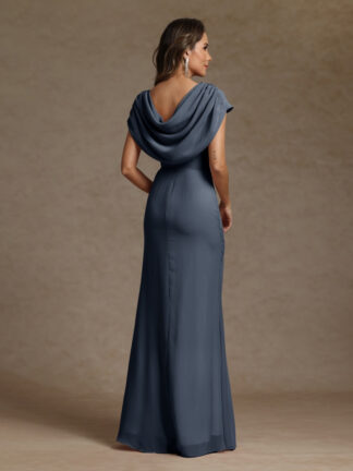 Sheath/Column Crew Nevk Short Sleeves Chiffon Mother of the Bride Dresses with Sash