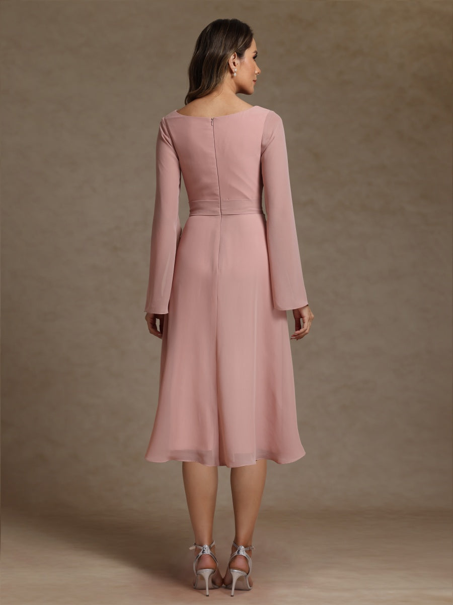 Chiffon Sheath/Column V-Neck Long Sleeves Mother of the Bride Dresses with Sash - 이미지 2